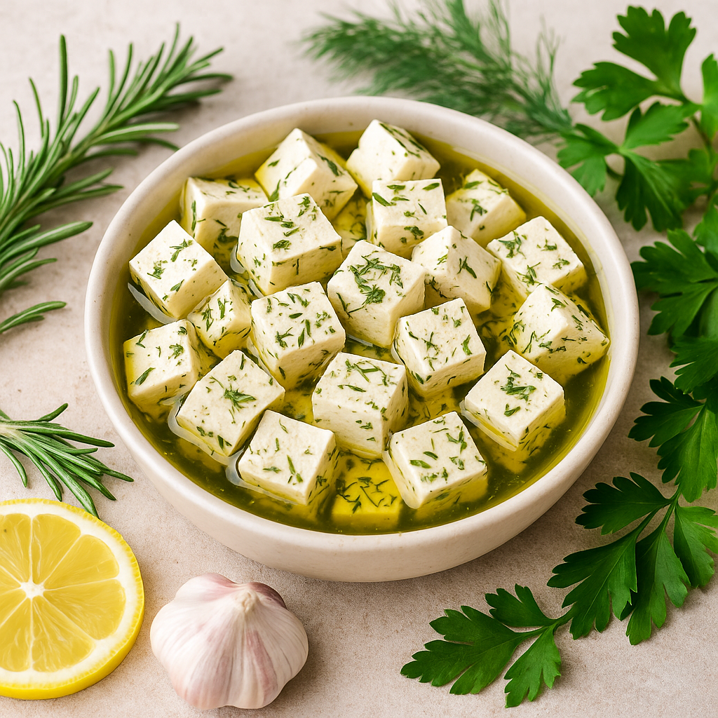 Vegane Feta-Würfel aus Tofu – würzig, frisch & perfekt für Salate
